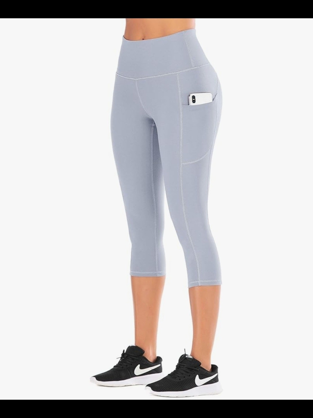 High-Rise Cropped Athletic Leggings in Light Gray - Picture 5 of 11